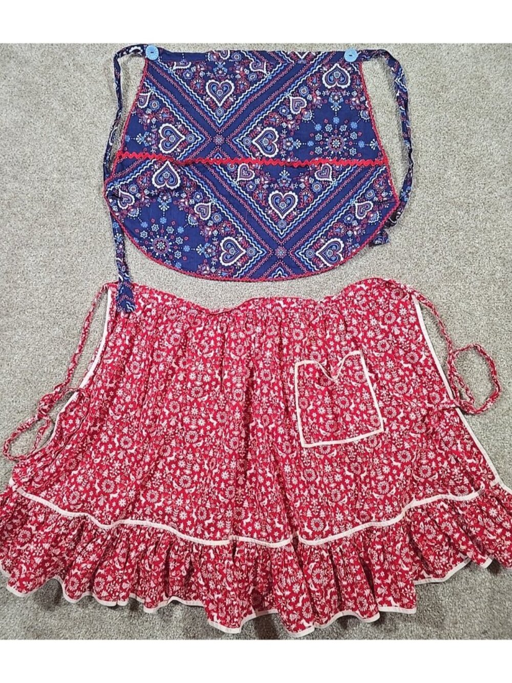 Lot of 2 Vintage Half Aprons Pockets Cottagecore Country Garden Picking Folk Art